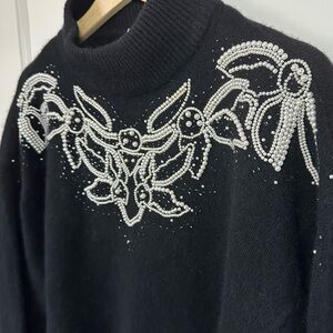 Vintage Nilani Angora & Lambswool Beaded Pearl Mock Neck Sweater Size S